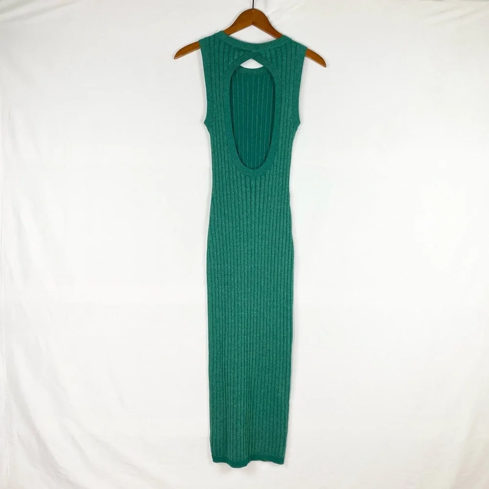 House of Harlow 1960 Mercury Knit Maxi Dress Cut Out Back Emerald Colorway Sz S‎